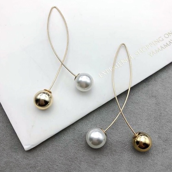 Jewelry - Gold Faux Pearl Crossover Ear Wire Earrings